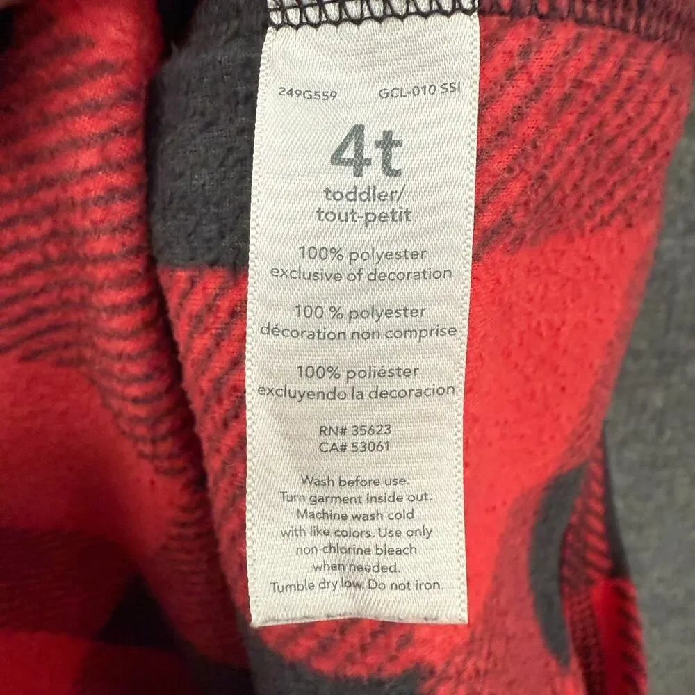 Carters Fleece 1/4 Zip Pullover Jacket Size 4T Buffalo Plaid Red Black